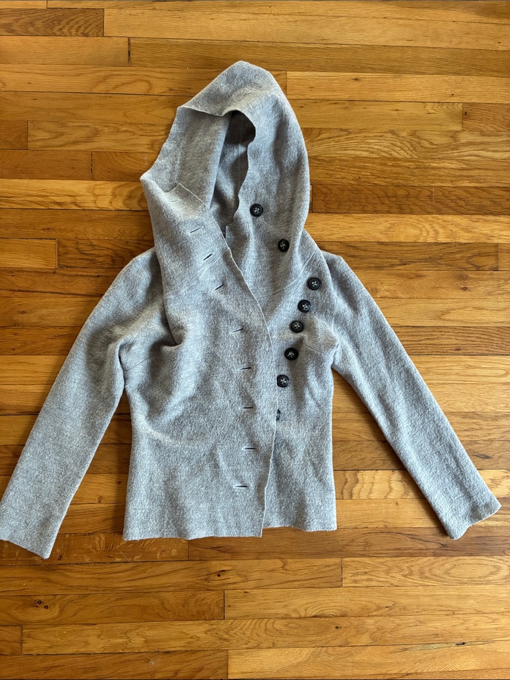 Groa Boiled Wool Hooded Sweater Small EU 36 Asymmetrical Scandi Danish Lagenlook